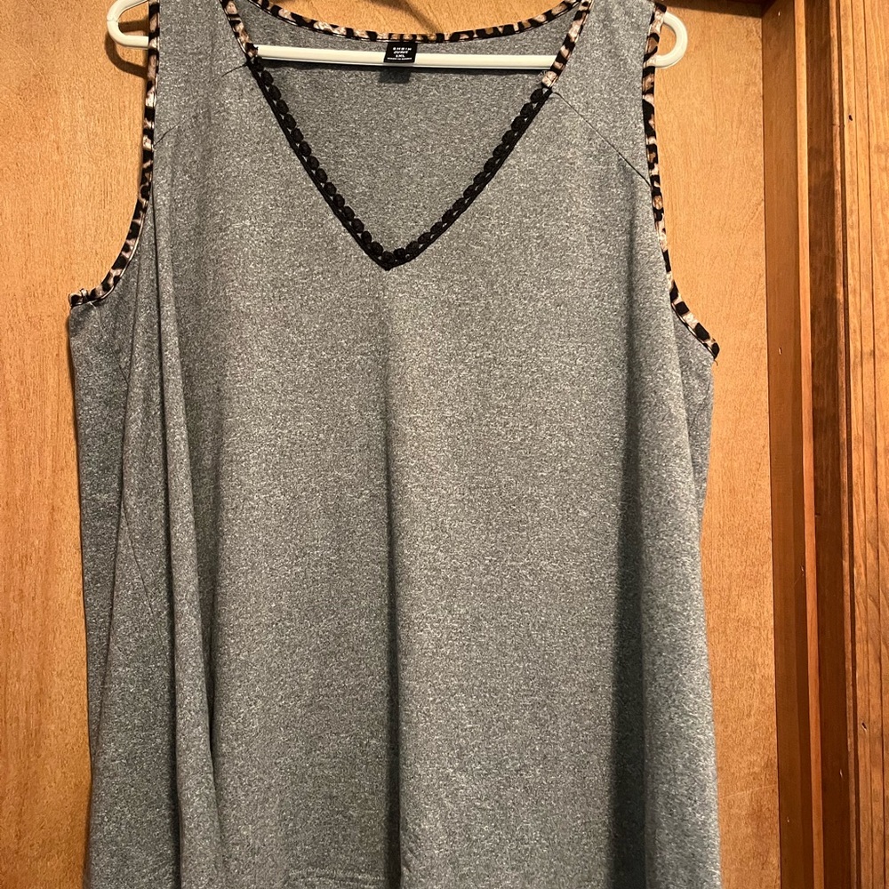 SHEIN Heather Gray Tank with Leopard Trim